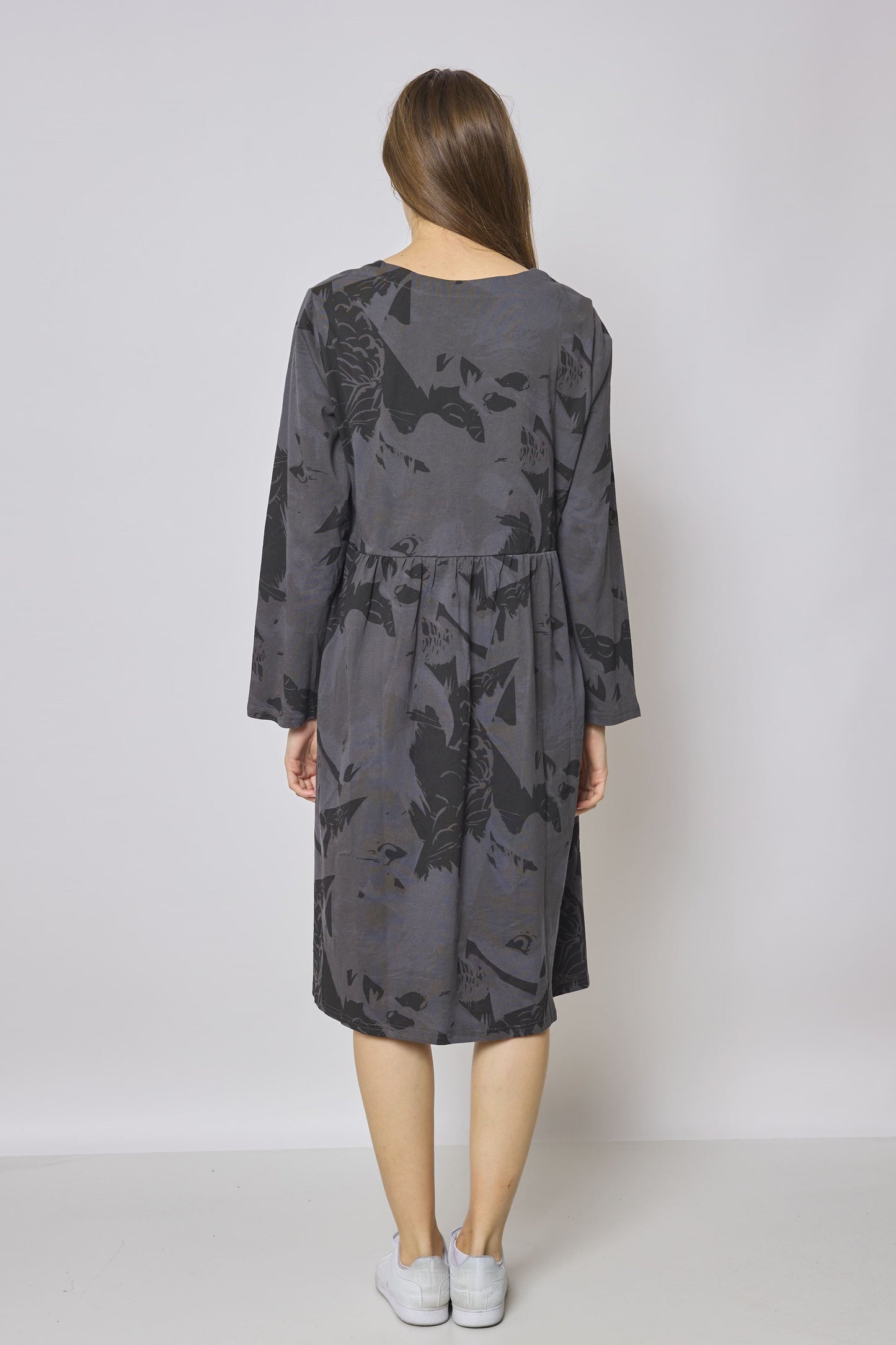 Robe mi-longue asymétrique à motifs aigle