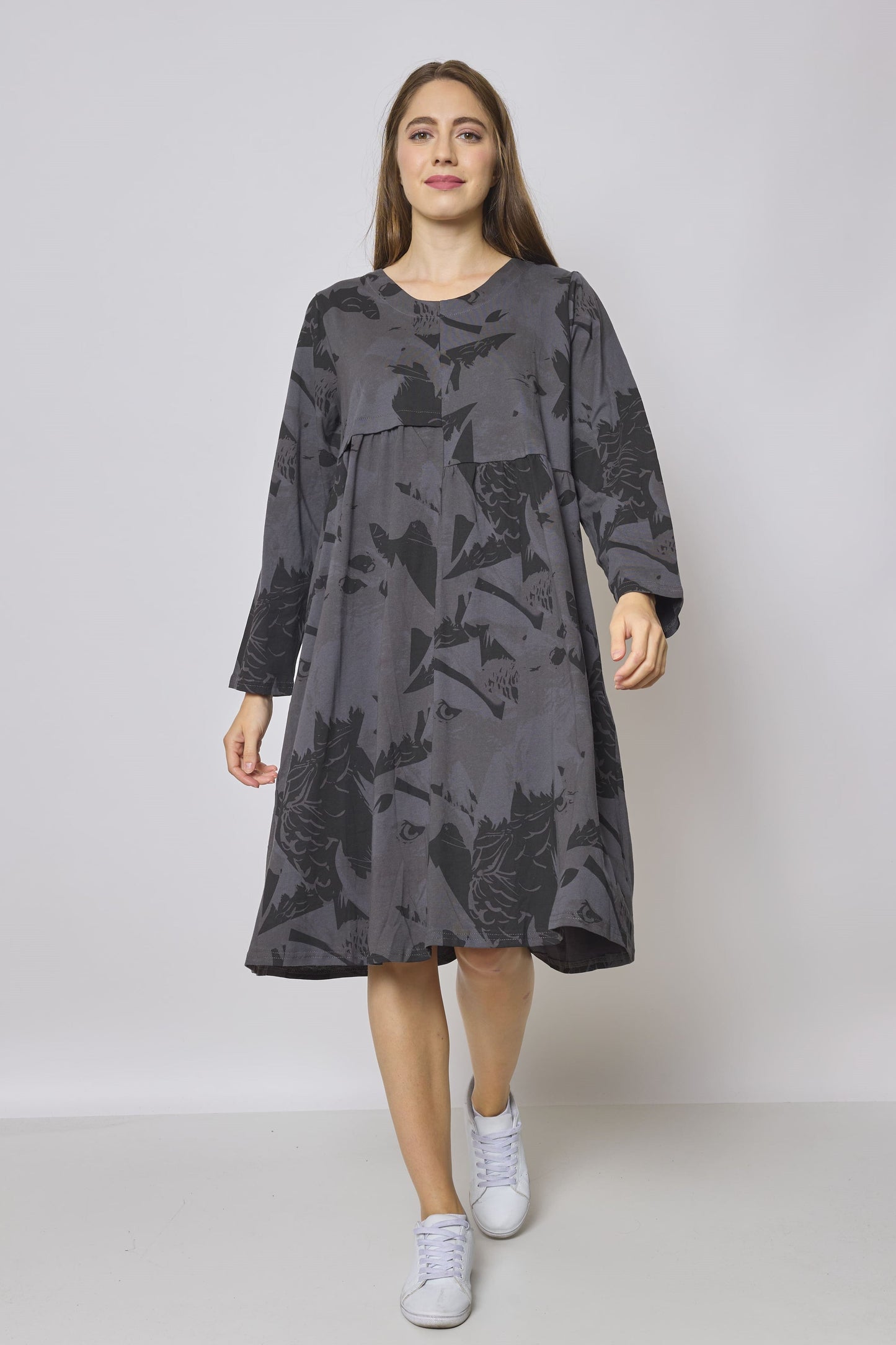 Robe mi-longue asymétrique à motifs aigle