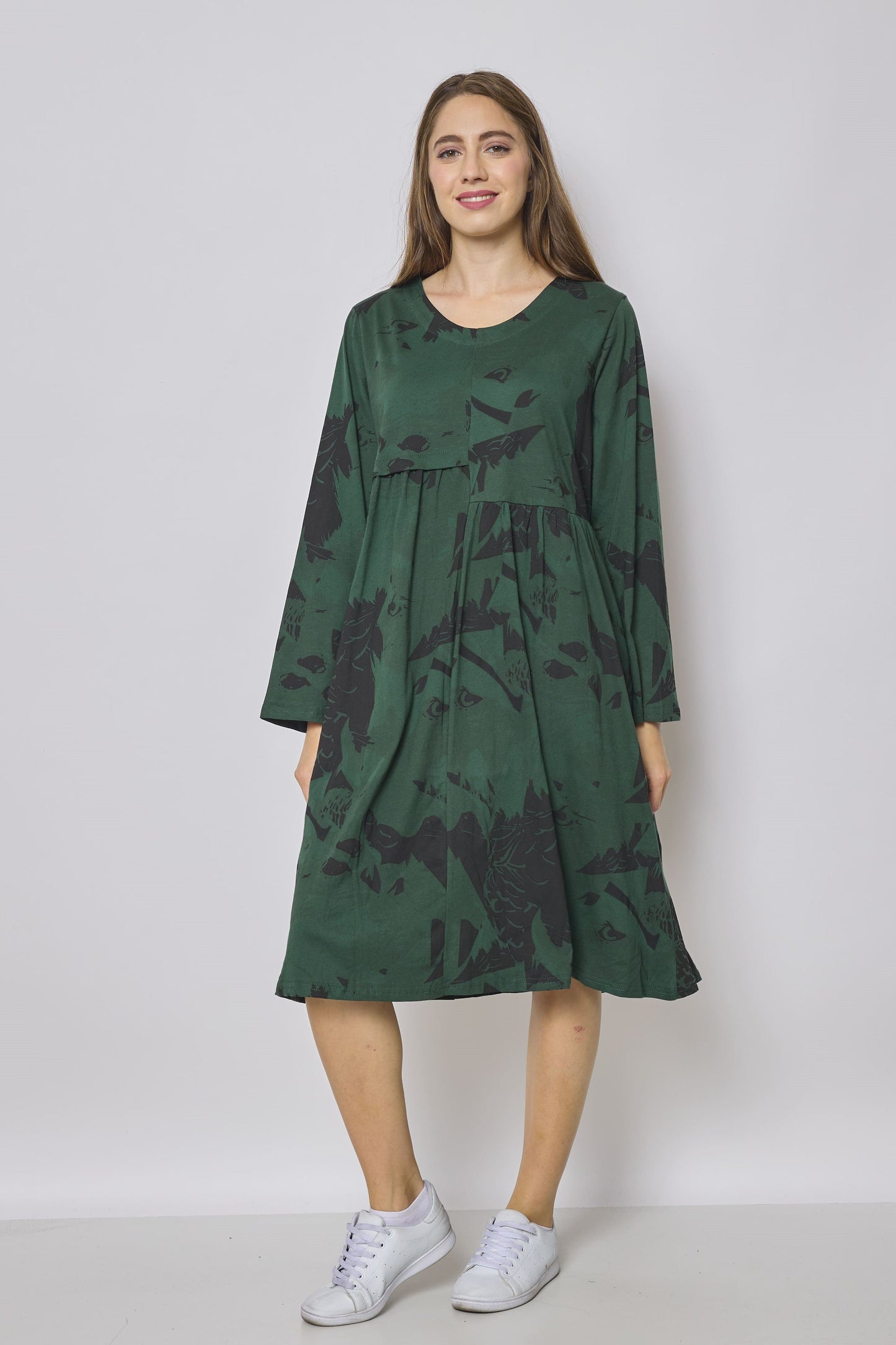 Robe mi-longue asymétrique à motifs aigle