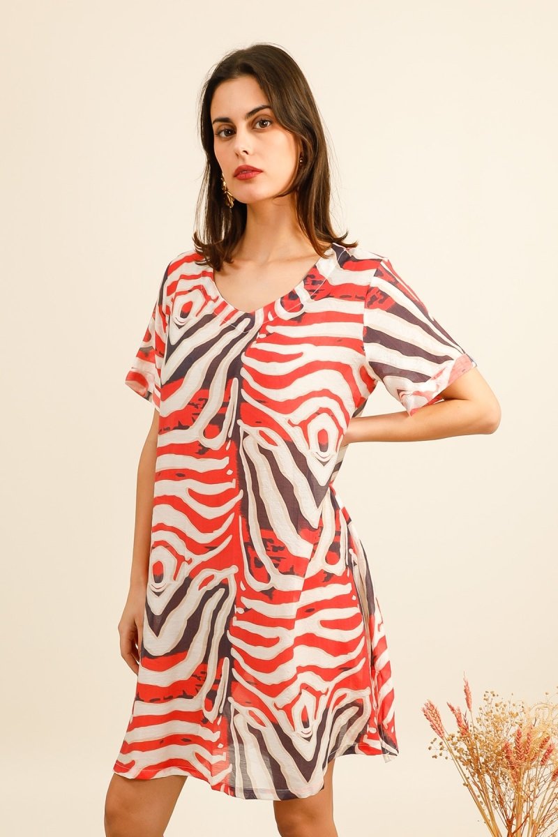 Red Zebra Print Dress - Stylish & Trendy Women's Dress  Bella Blue