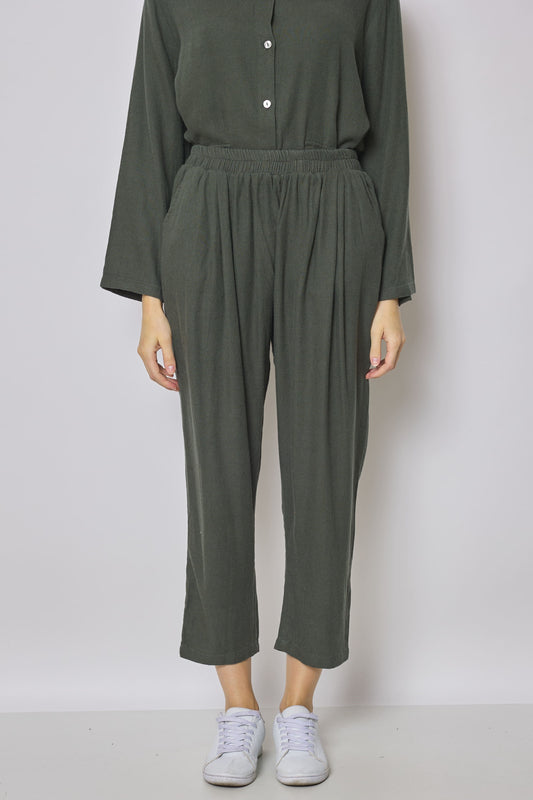 Pantalon vert en coton et lin