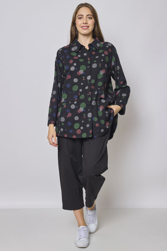 Veste courte noire à motifs ronds