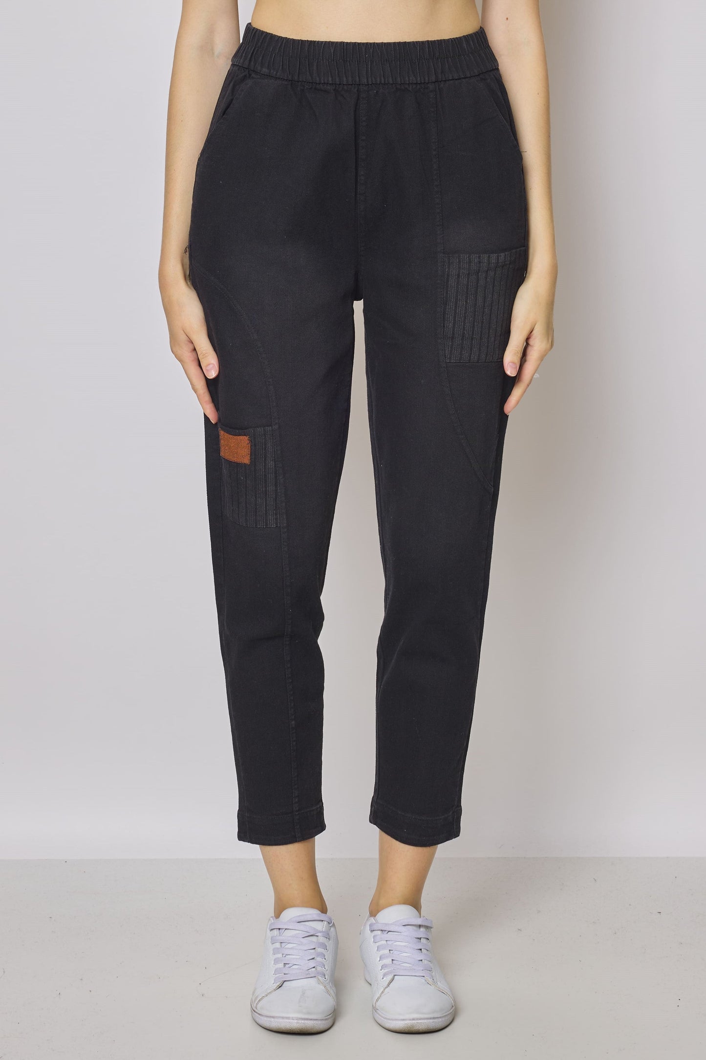 Jean noir patchwork rayures
