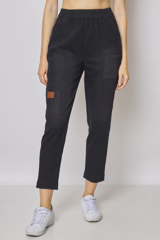 Jean noir patchwork rayures